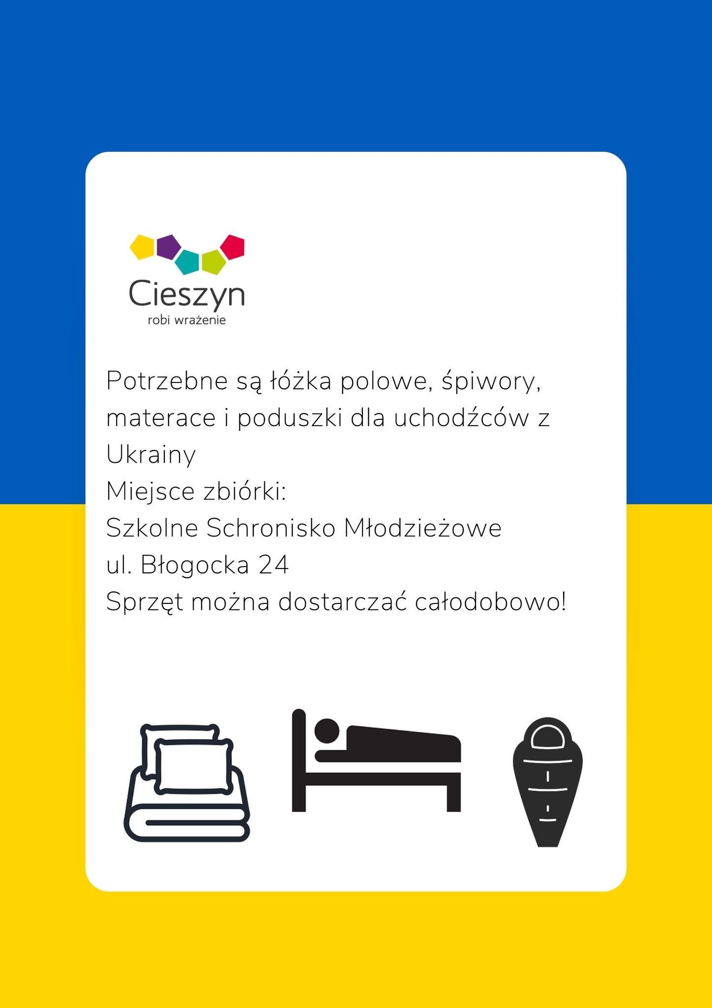 plakat w kolorze niebesko żółtym. Pomoc dla Ukrainy