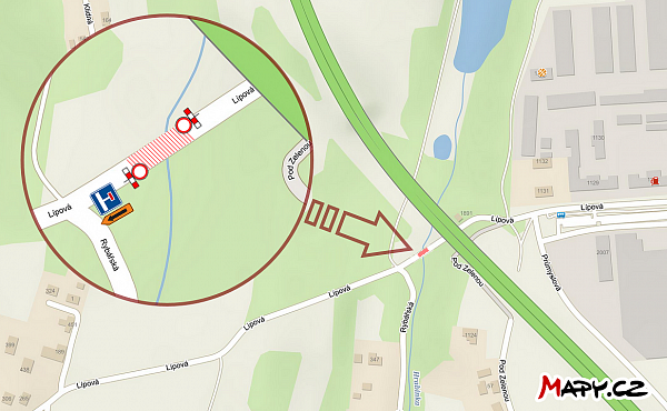 Mapka dotycząca zamknięciem ruchu drogowego - ulica Lípová Most