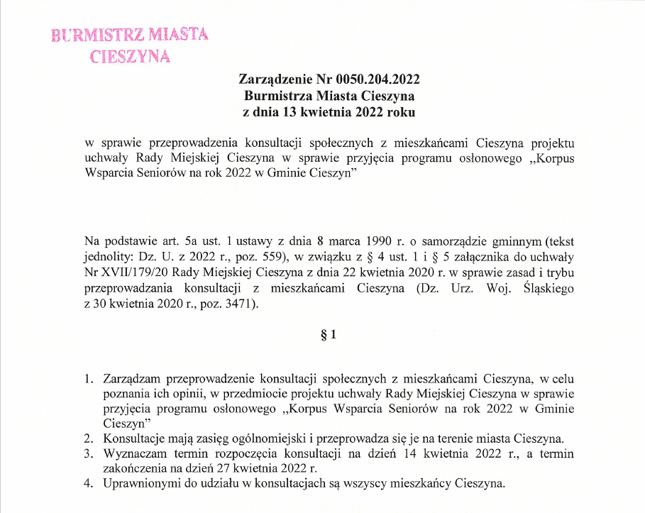 Fragment skanu podpisanego zarządzenia