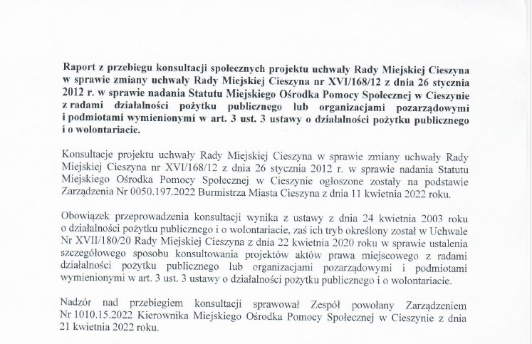 Zrzut ekranu raportu z konsultacji społecznych