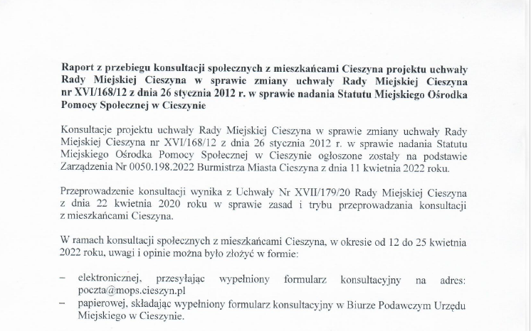 Zrzut ekranu raportu z konsultacji społecznych