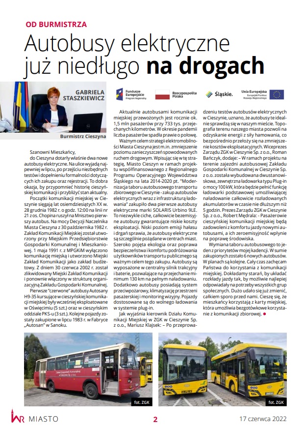 Wiadomości Ratuszowe informacja o autobusach elektrycznych