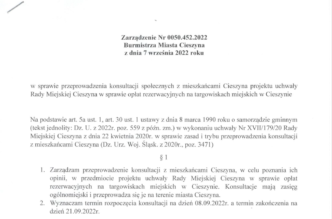 Fragment skanu podpisanego zarządzenia