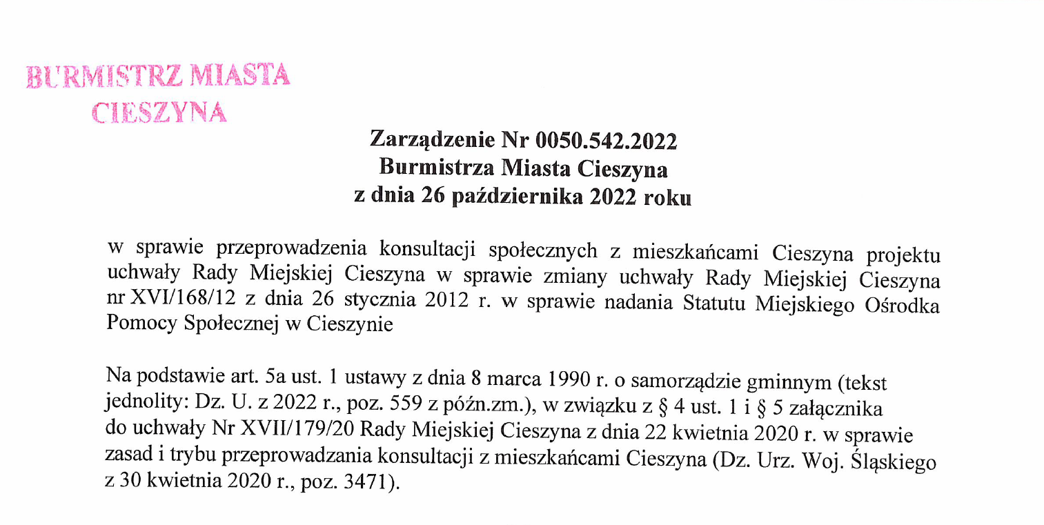 Fragment skanu Zarządzenia Nr 0050.542.2022