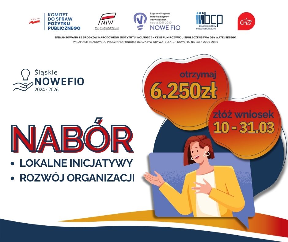 Plakat informujący o konkursie grantowym Śląskie NOWEFIO 2024-2026
