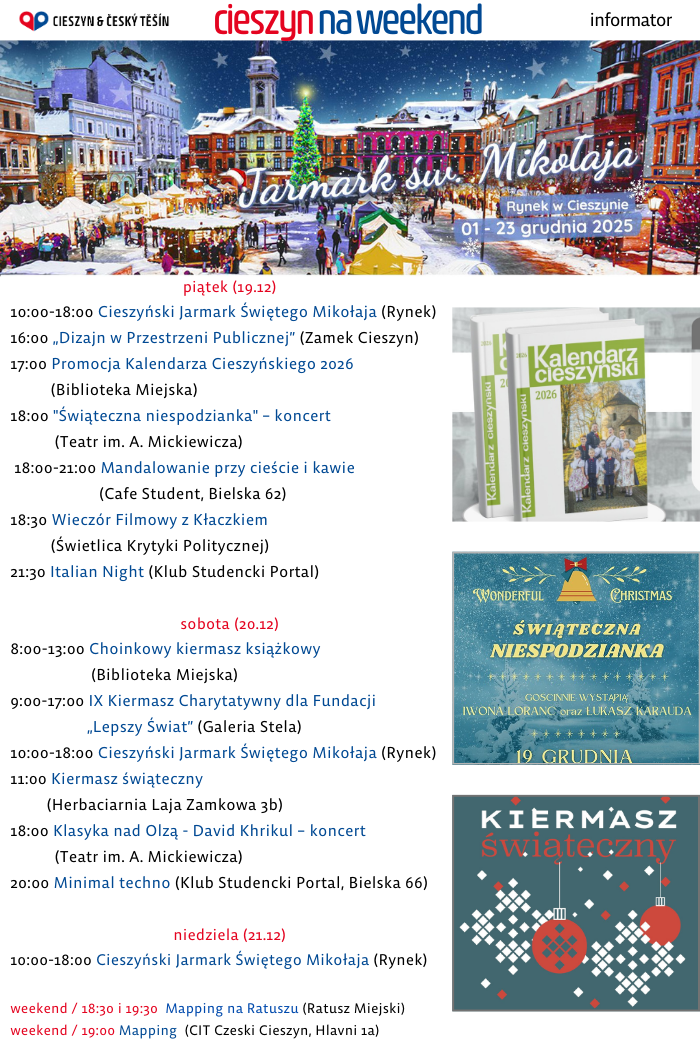 Rozpiska weekendowa (mat. UM Cieszyn)