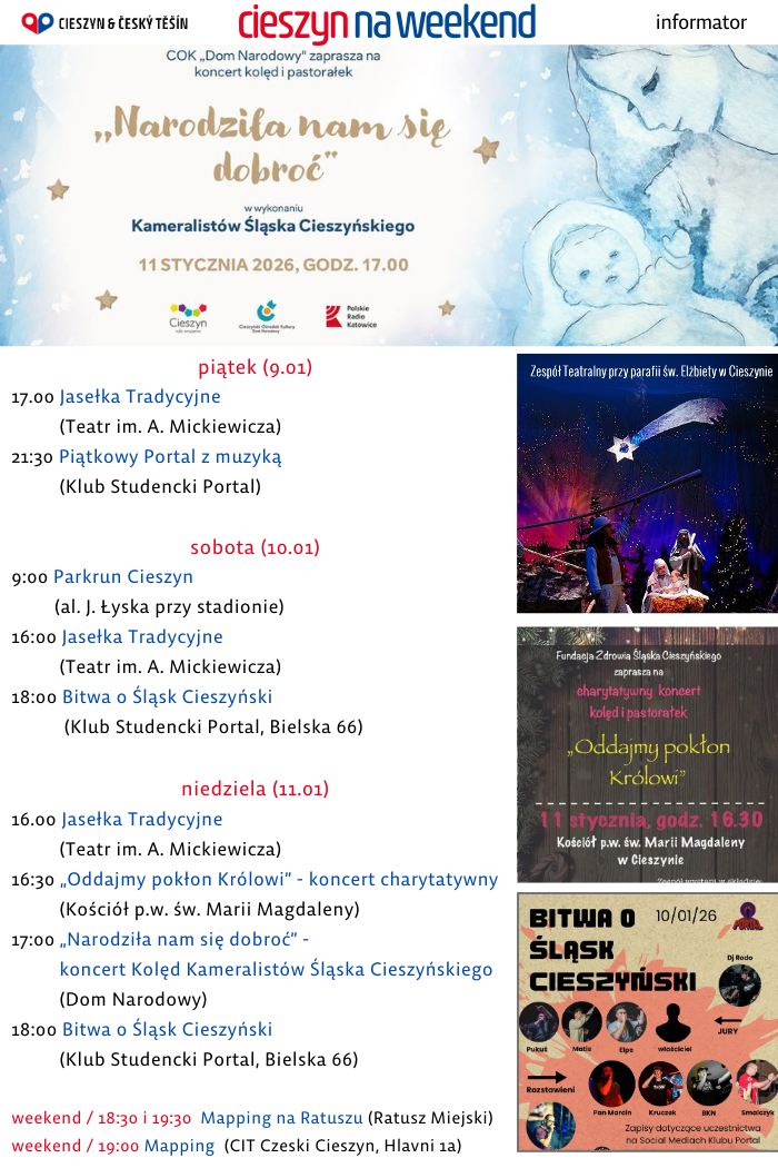 Rozpiska weekendowa (mat. UM Cieszyn)