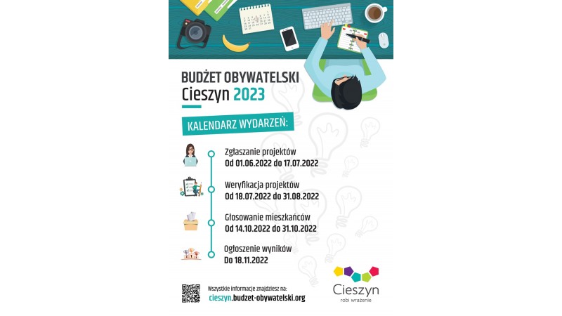 Plakat informacyjny z terminami dotyczącymi Budżetu Obywatelskiego 2023