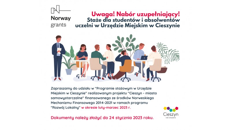 Grafika promująca Program stażowy w Urzędzie Miejskim w Cieszynie