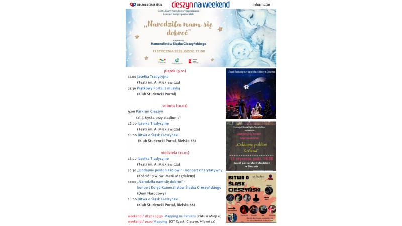 Rozpiska weekendowa (mat. UM Cieszyn)