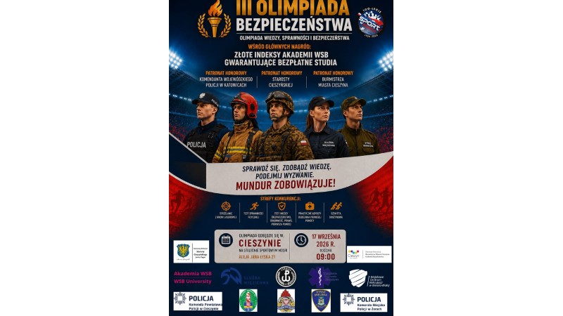 Plakat wydarzenia z przedstawicielami różnych jednostek mundurowych. (mat. Komenda Powiatowa Policji w Cieszynie)